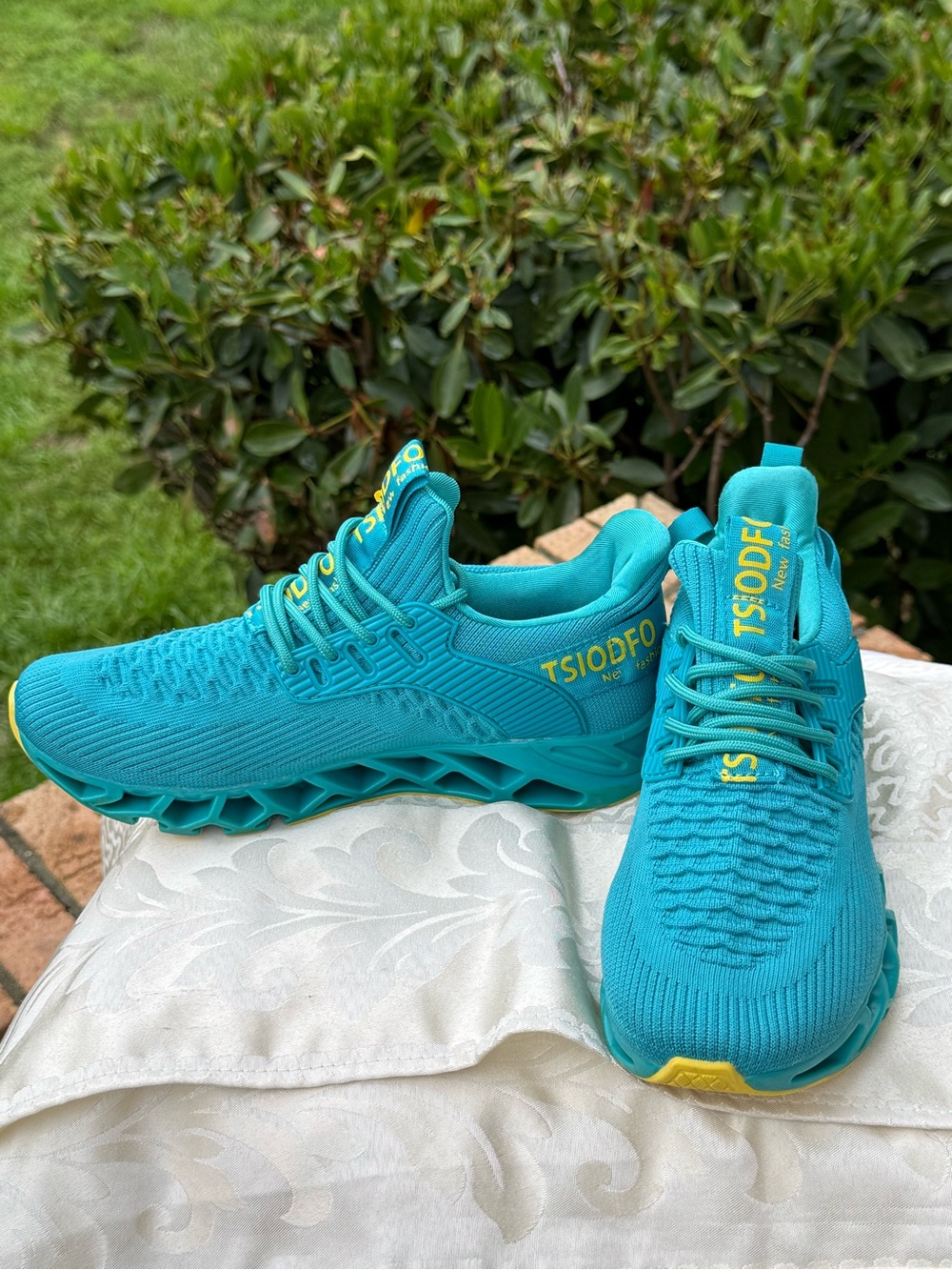 💙💛 TSIODFO Turquoise Yellow Knit Sneakers Women’s Athletic Walking Shoes